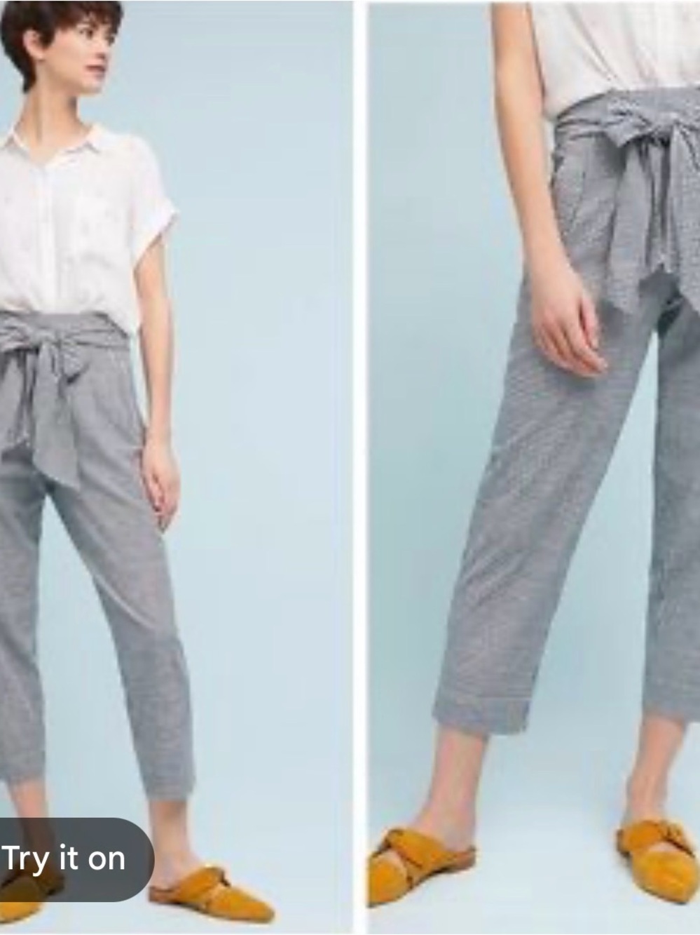 Banana Republic Blue and White Striped Tie-Waist Cropped Pants